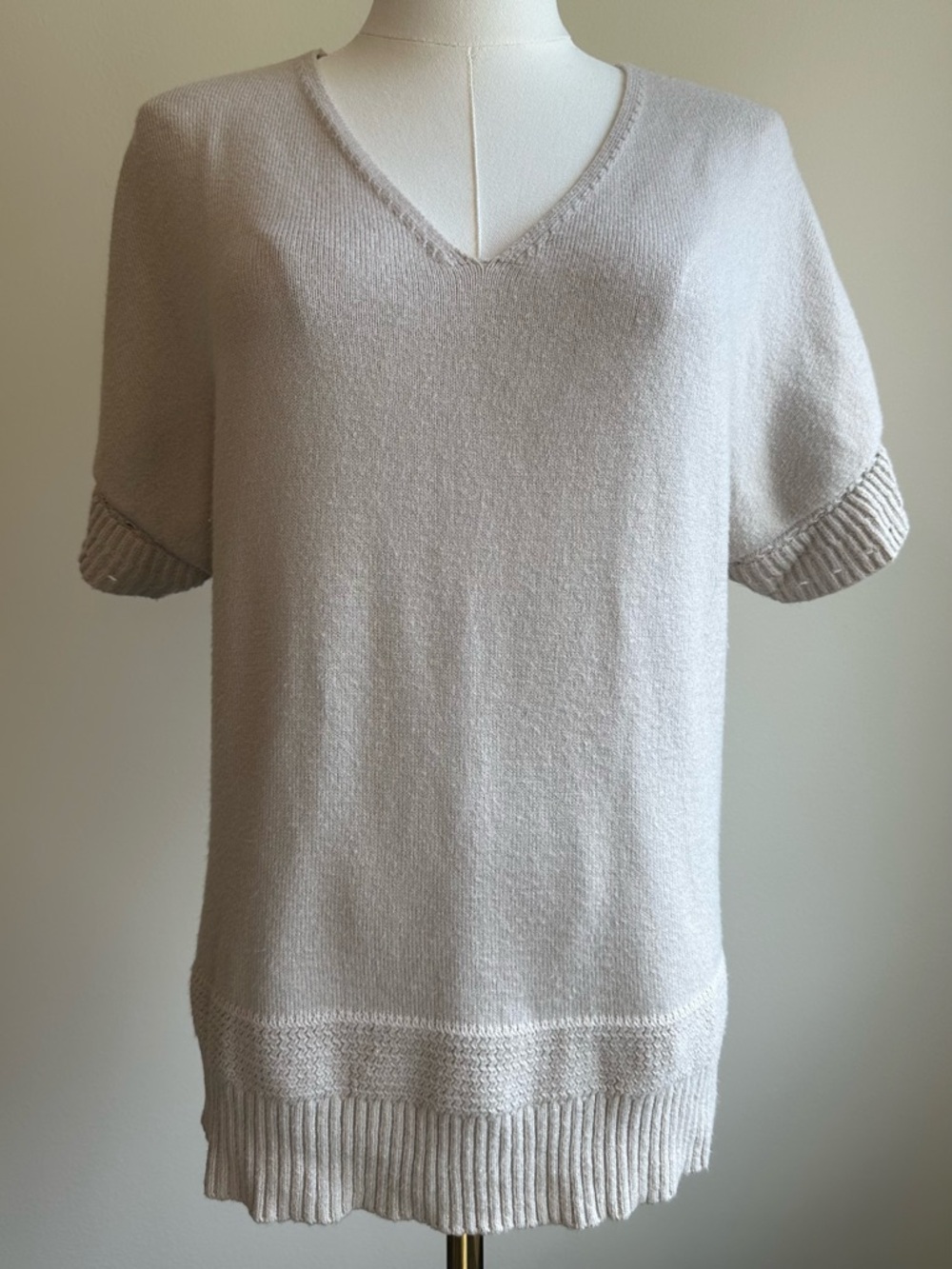 Workshop Republic Clothing Cream V-Neck Short Sleeve Sweater